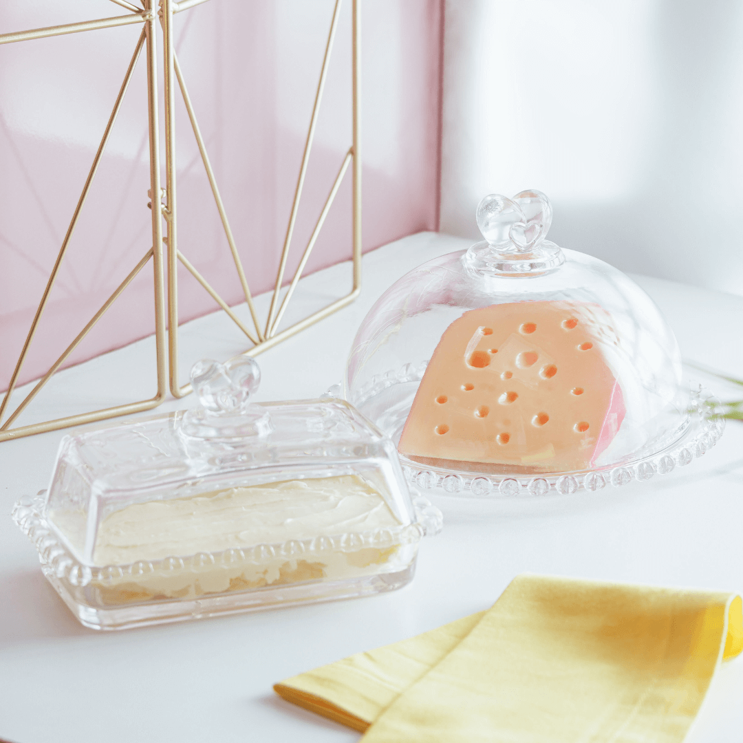 Manteigueira de Cristal de Chumbo Tampa Coração 17cm