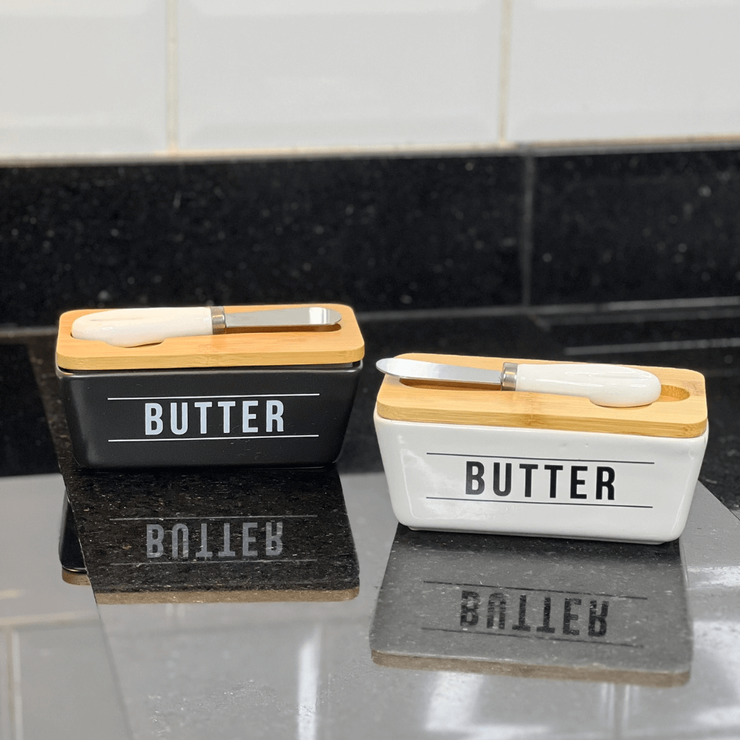 Manteigueira de Porcelana com Faca Manhattan Preta 400ml