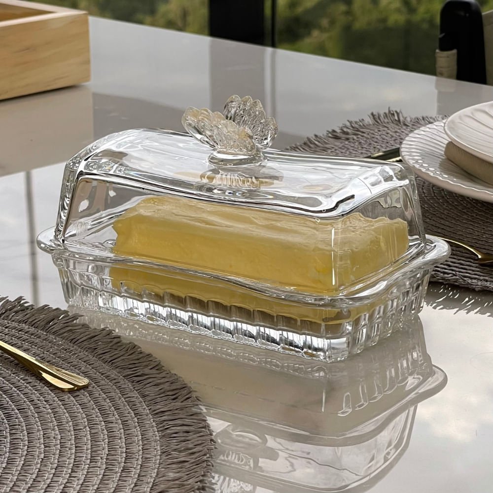 Manteigueira de Vidro com Tampa 17cm Butterfly