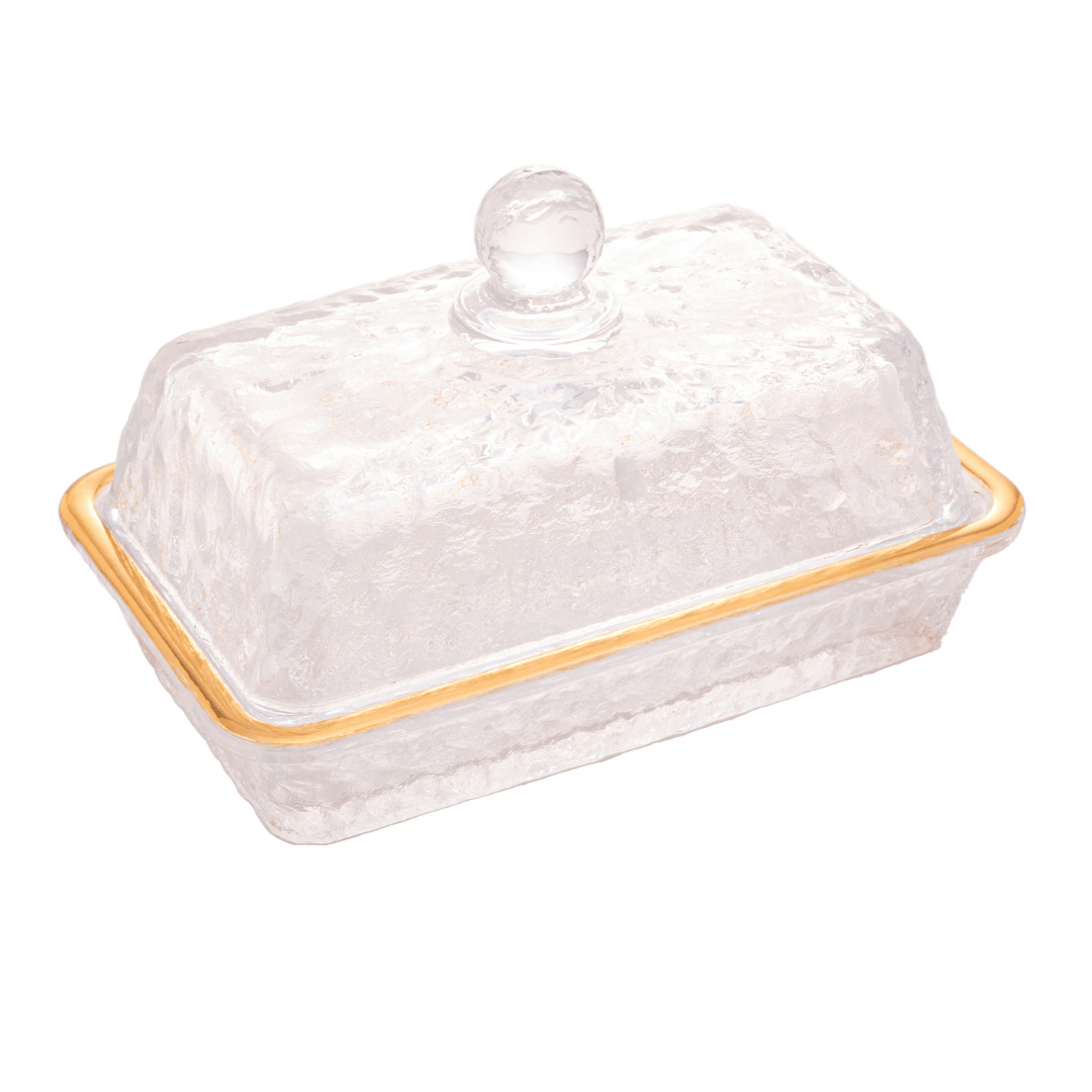 Manteigueira Petra Cristal Ecológico e Fio de Ouro com Tampa 17cm