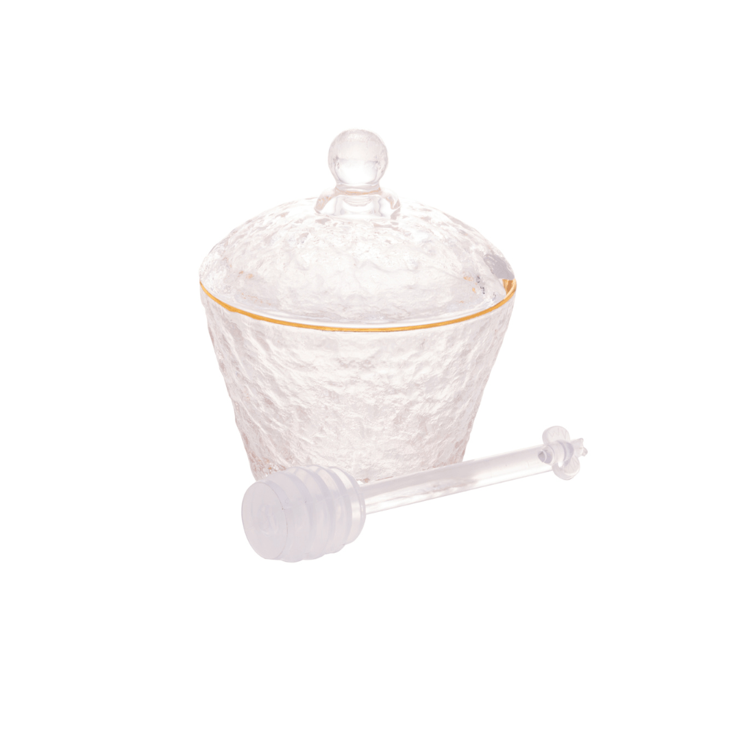 Meleira de Cristal Martelado com Colher e Tampa com Fio de Ouro Petra