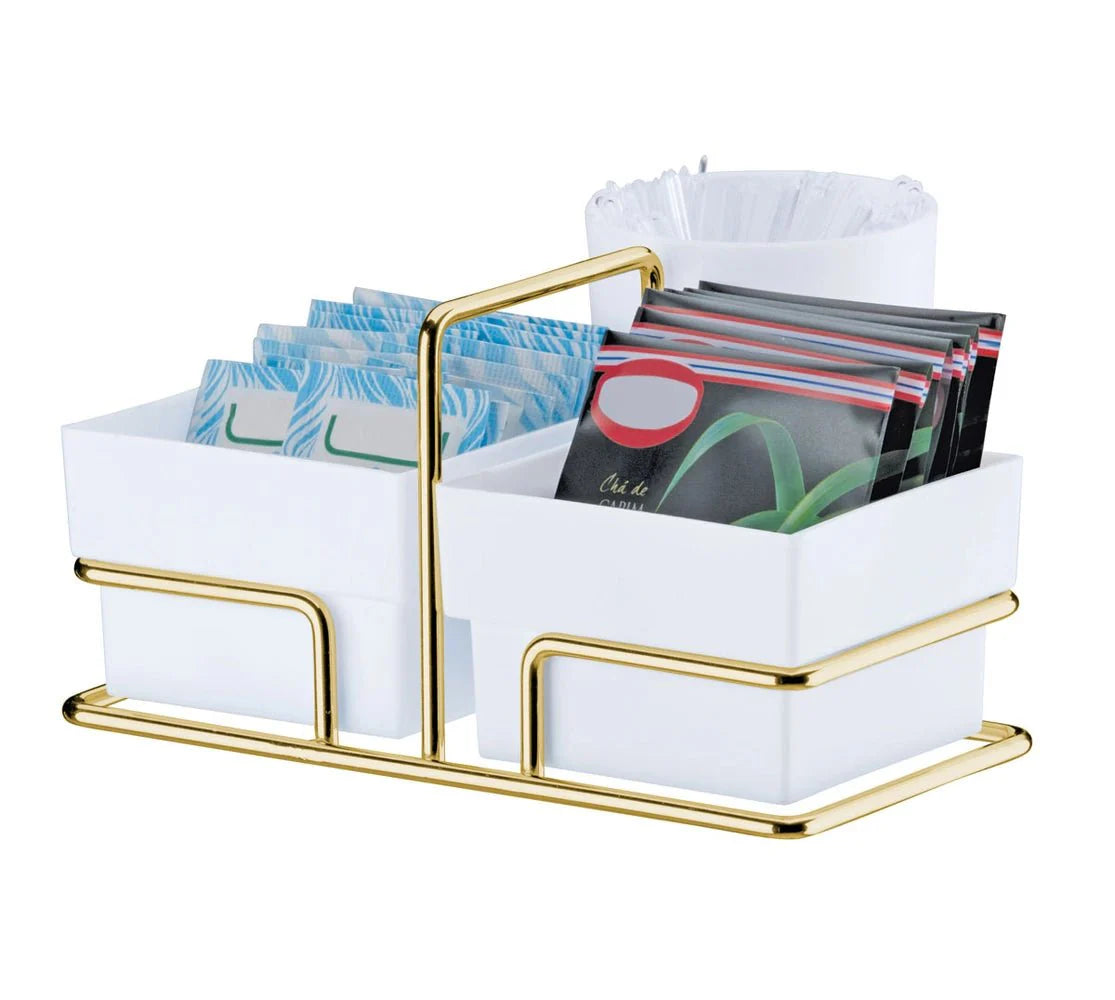 Organizador de Sachês e Mexedores Branco e Dourado