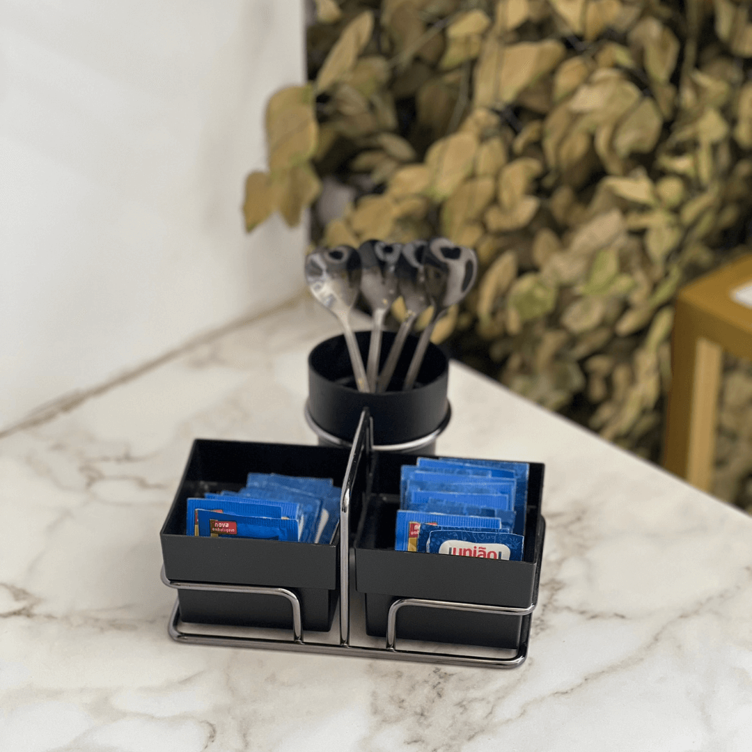Organizador para Saches de Açúcar/Adoçante e Mexedor Preto