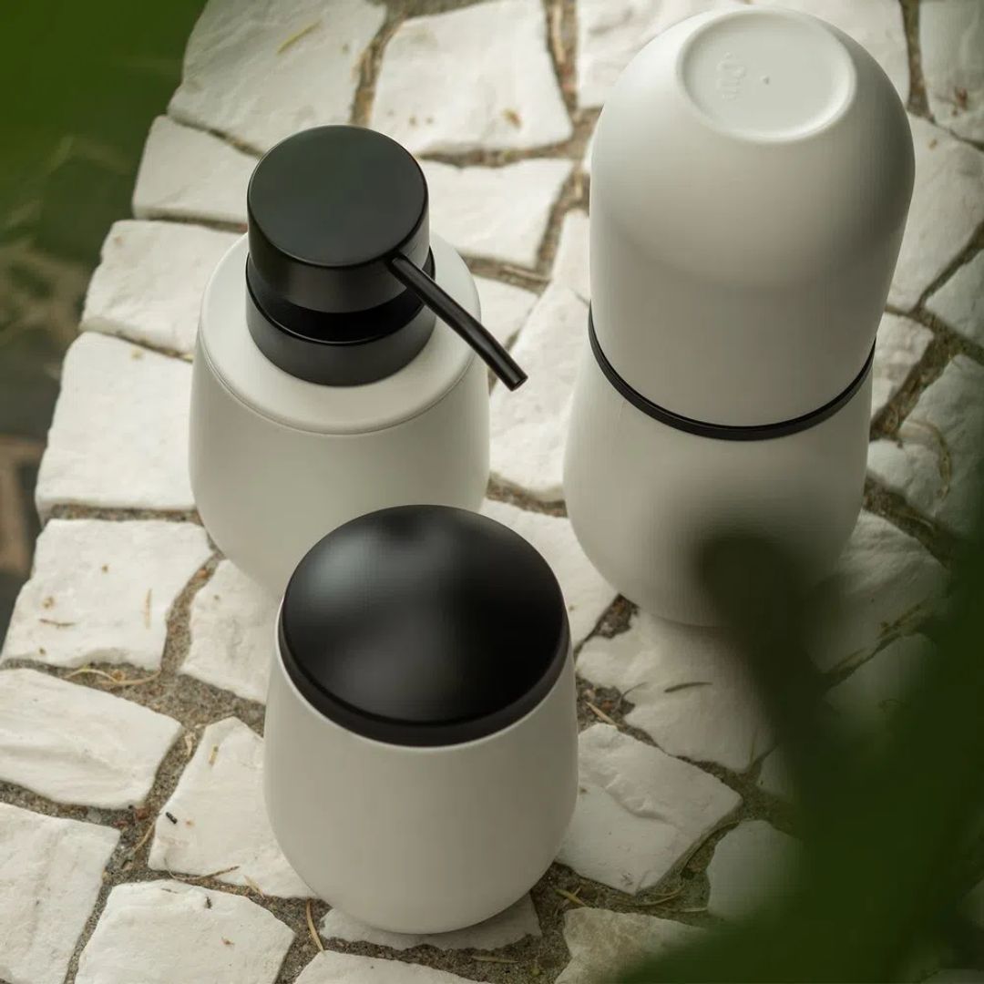 Porta Algodão e Cotonete Belly Soft Branco e Preto 12cm