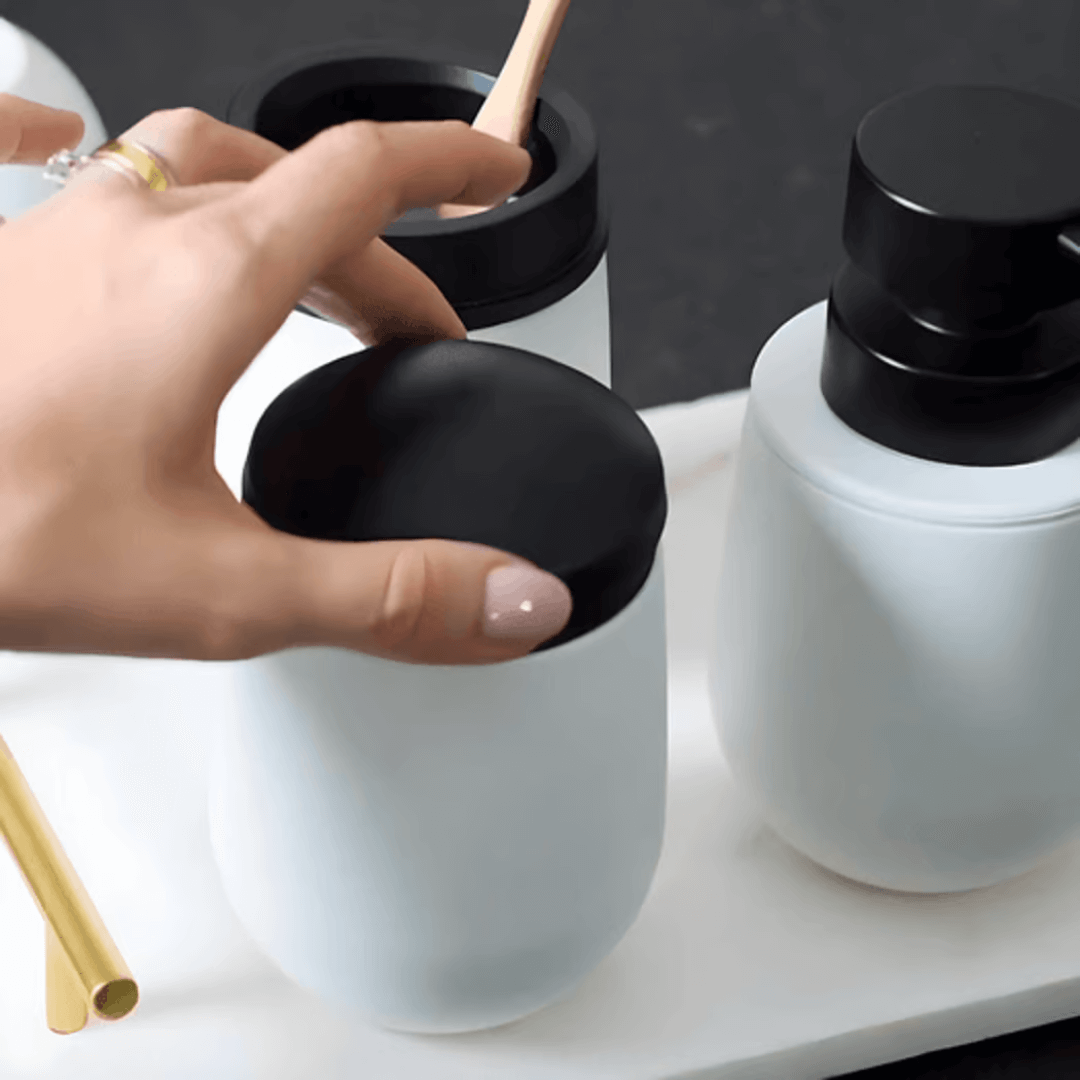 Porta Algodão e Cotonete Belly Soft Branco e Preto 12cm