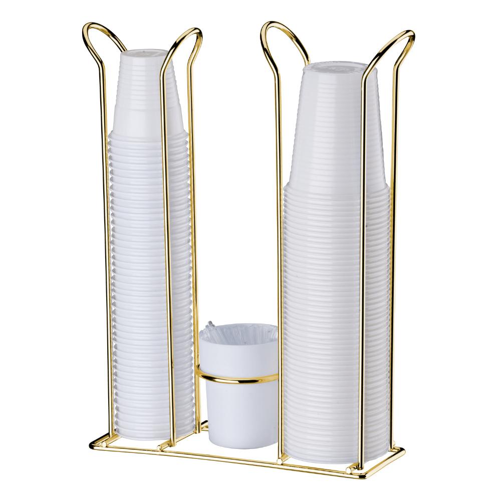 Porta Copos Descartáveis 200ml-50/80ml Com Porta Mexedor Dourado