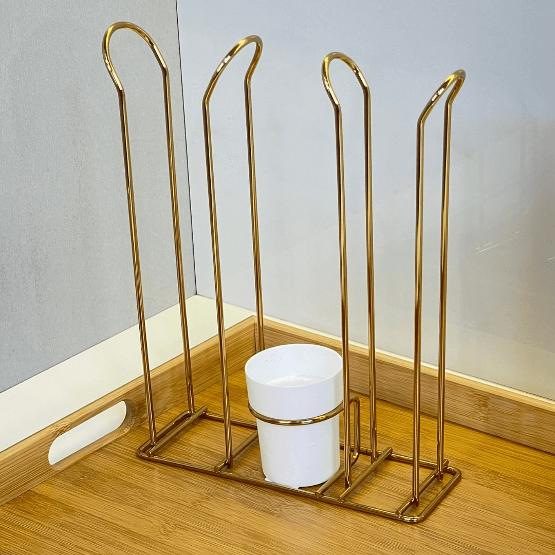 Porta Copos Descartáveis 200ml-50/80ml Com Porta Mexedor Dourado