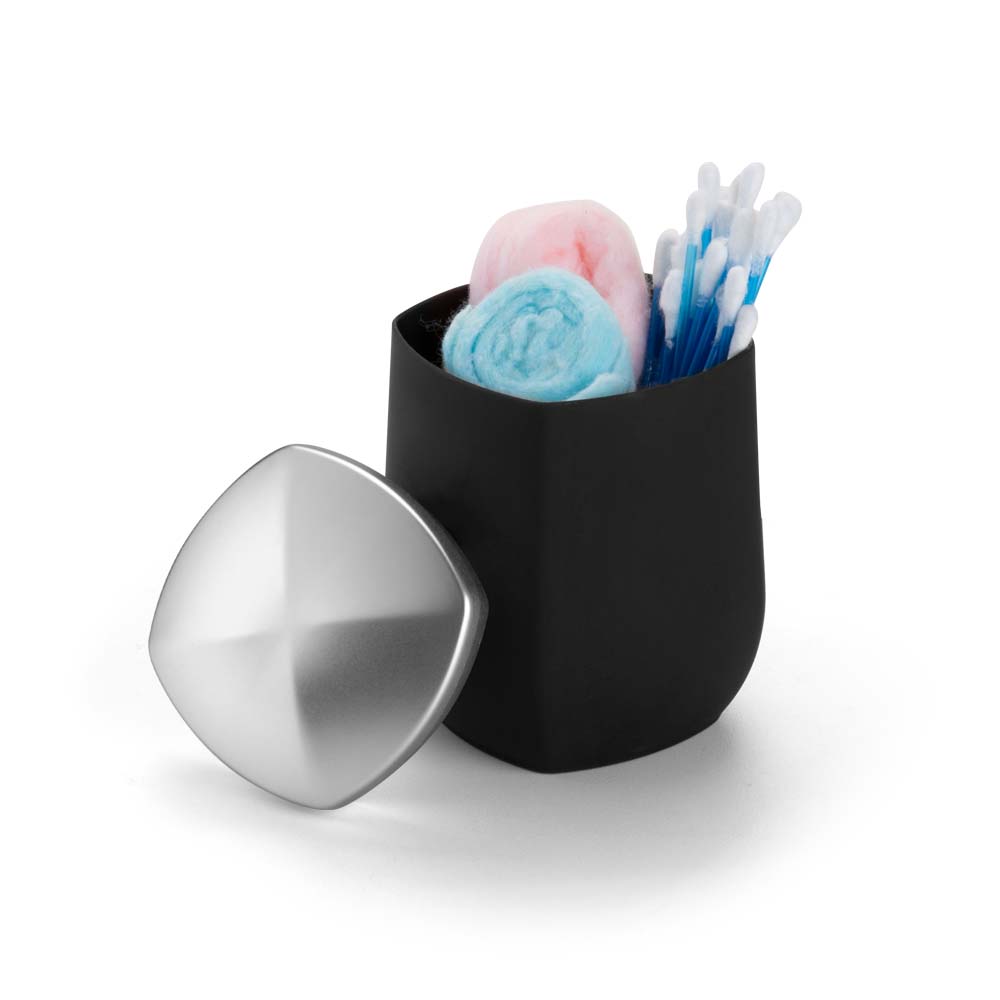 Porta Cotonete E Algodão Preto Com Cromado - 8,5 x 12,5 cm