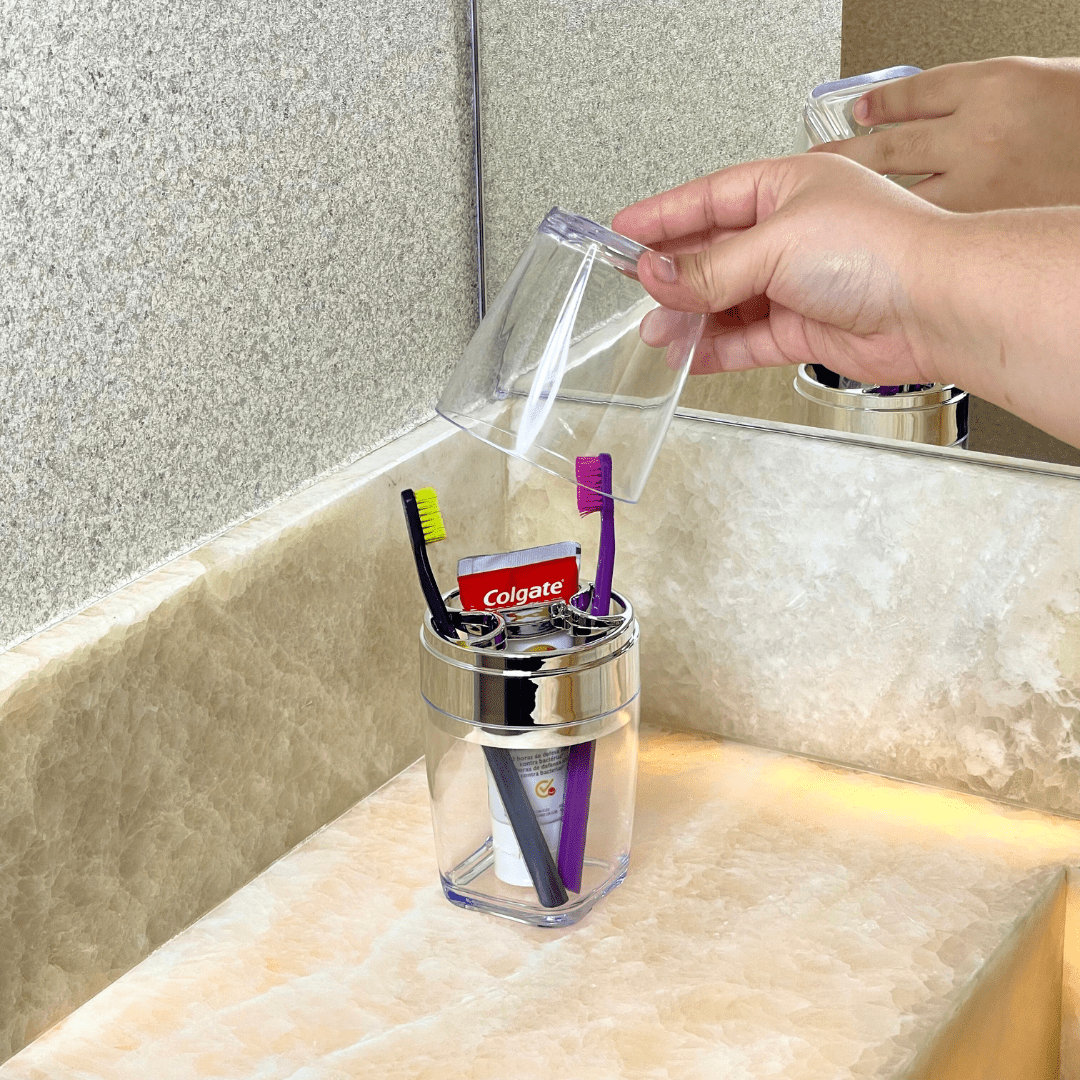 Porta Escova e Creme Dental Plástico Transparente 22cm