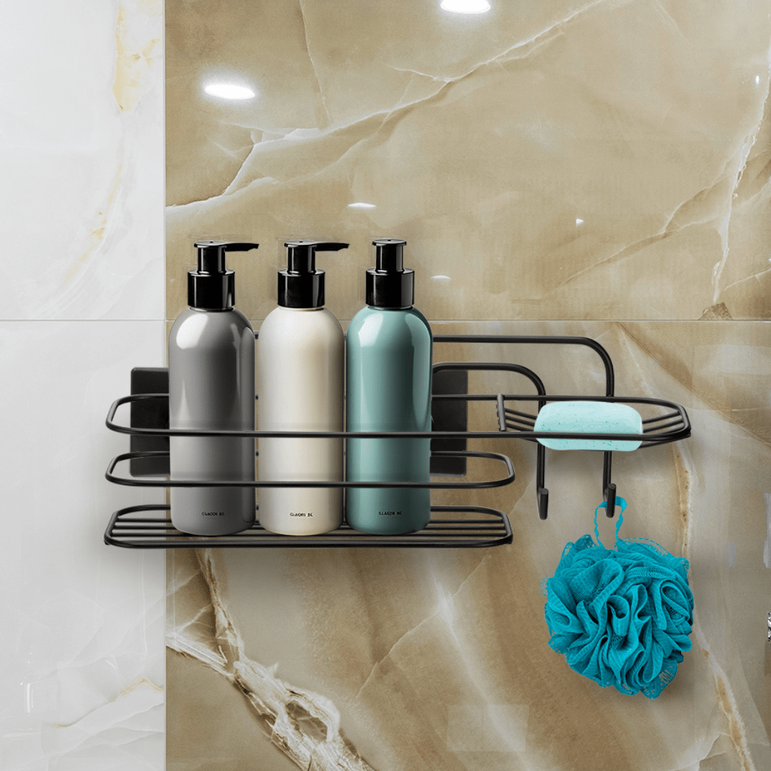 Porta Shampoo Com Saboneteira Dupla Face 3M Preto