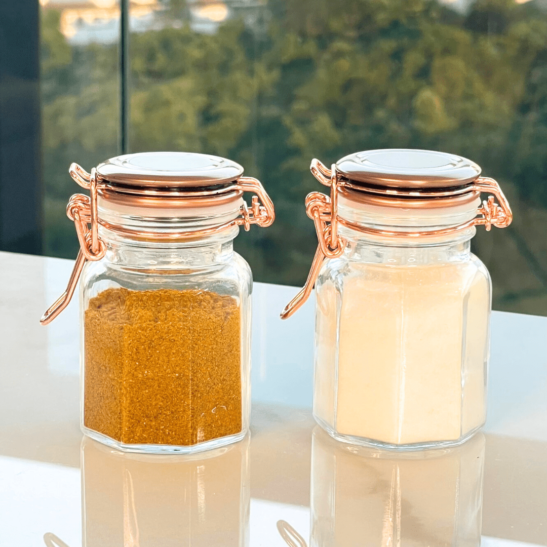 Porta Tempero Hermético de Vidro e Metal Rose Gold - 8 cm