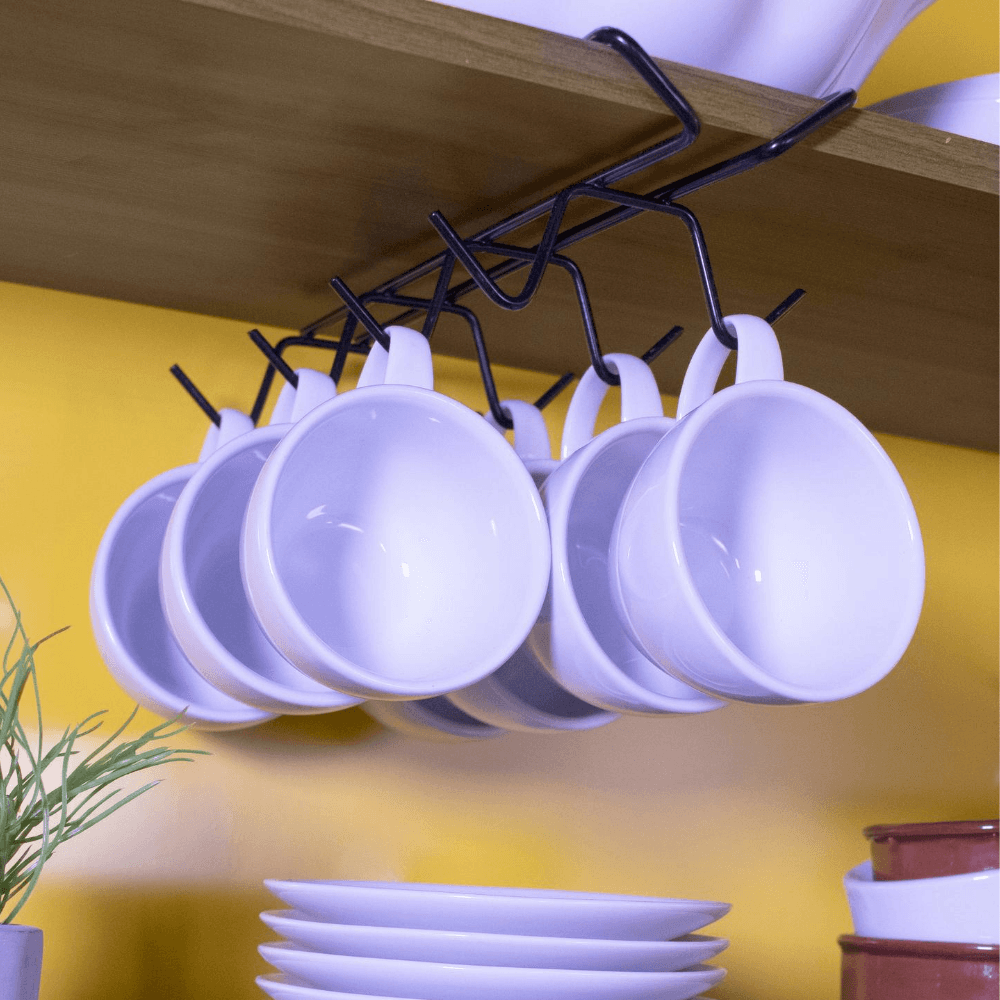 Porta Xícaras Suspenso Organizador de Armário Preto