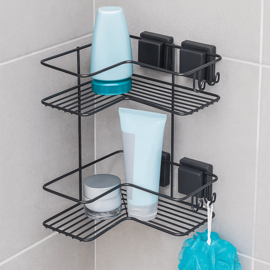 Cantoneira Porta Shampoo Dupla Fixação Ventosa Preto