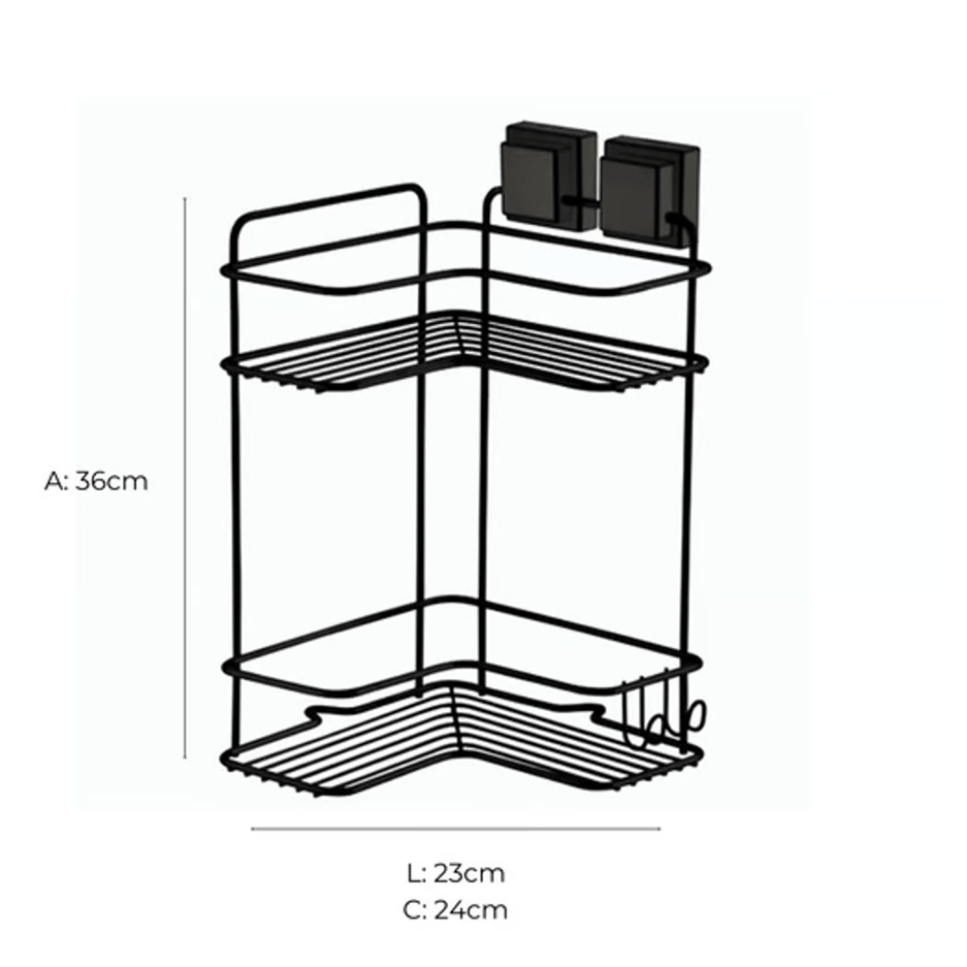 Prateleira de Canto Dupla com Ventosa Preta