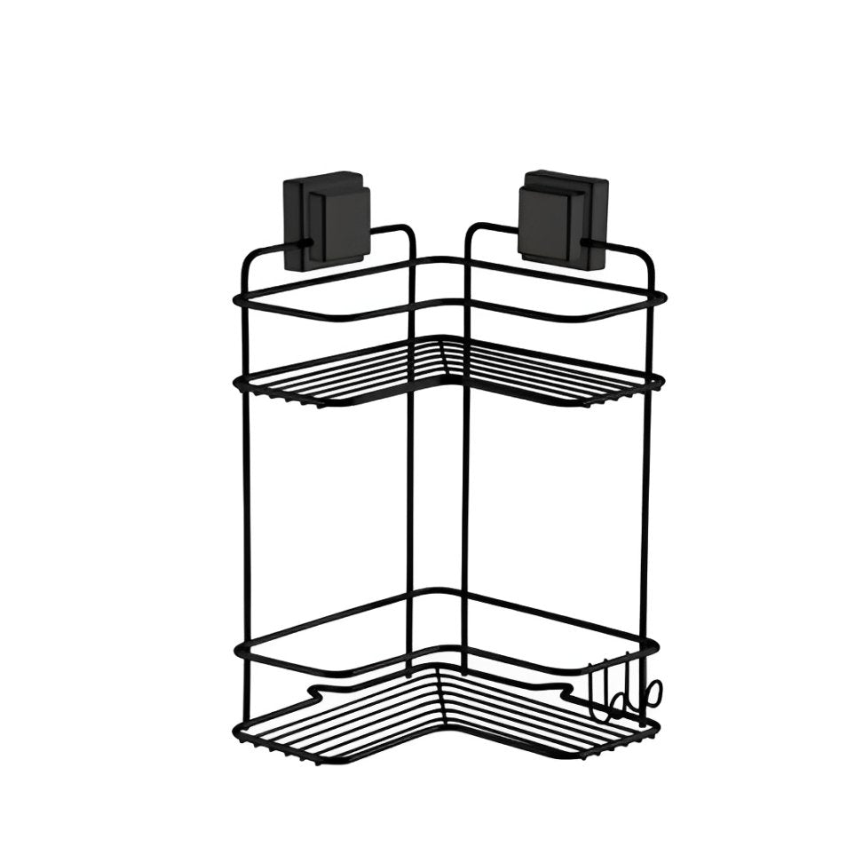 Prateleira de Canto Dupla com Ventosa Preta