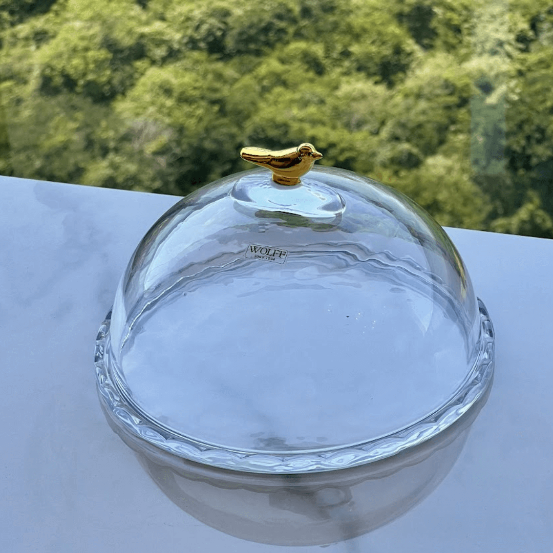 Queijeira com Tampa de Cristal Golden Bird 20cm