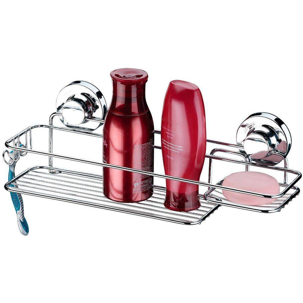 Suporte de Parede Com Ventosa Para Shampoo e Sabonete Cromado