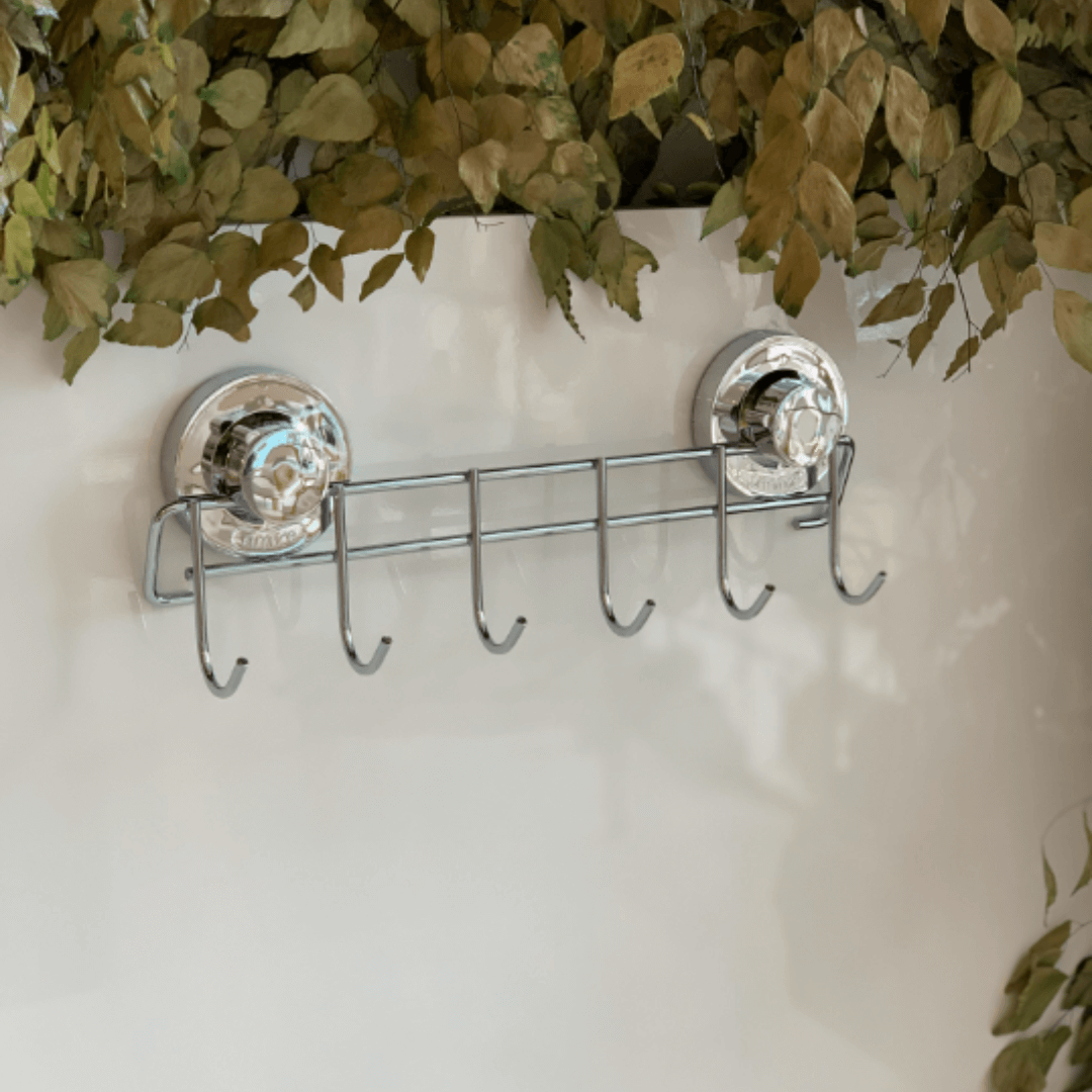 Suporte Multiuso 6 Ganchos com Fixação Por Ventosas Cromado