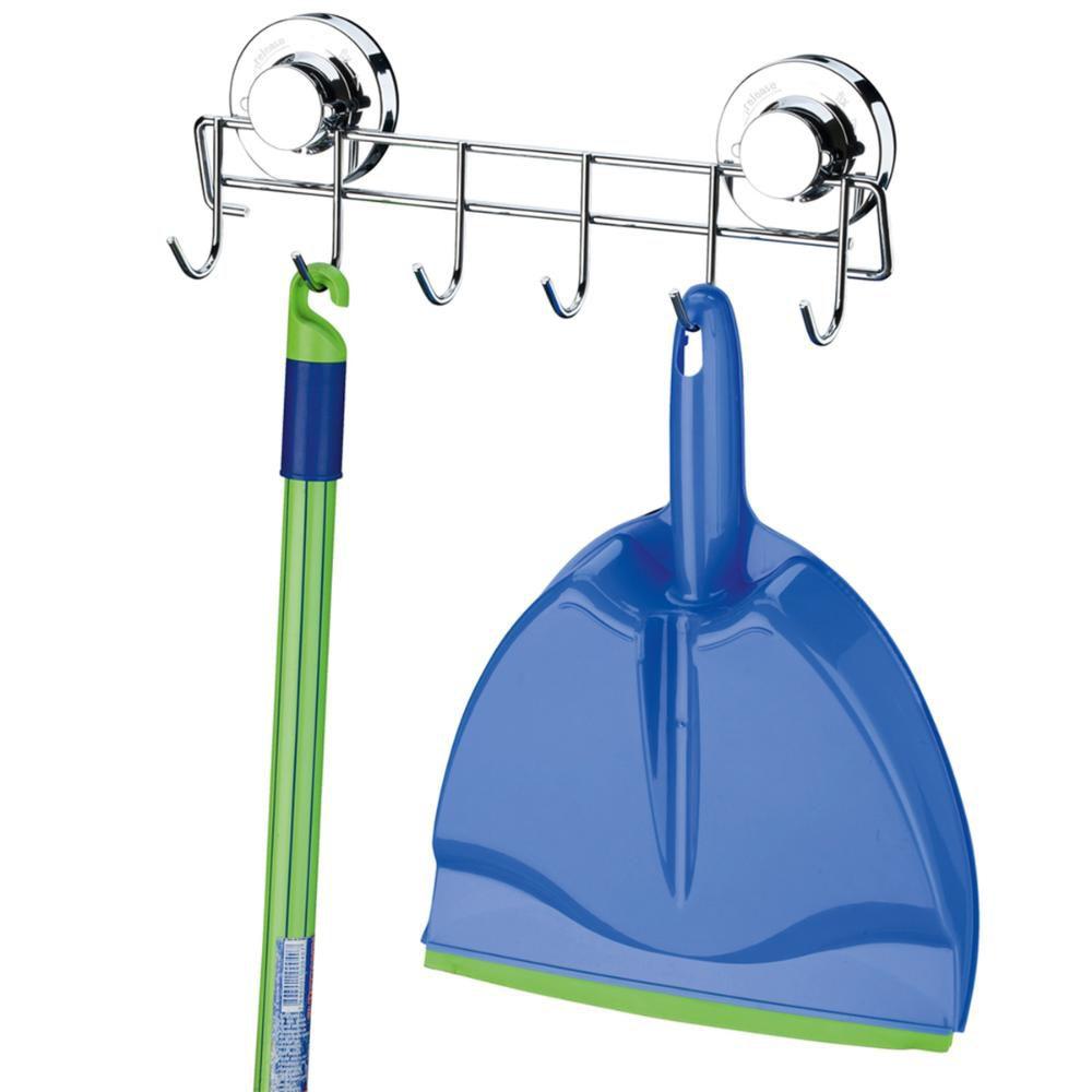 Suporte Multiuso 6 Ganchos com Fixação Por Ventosas Cromado