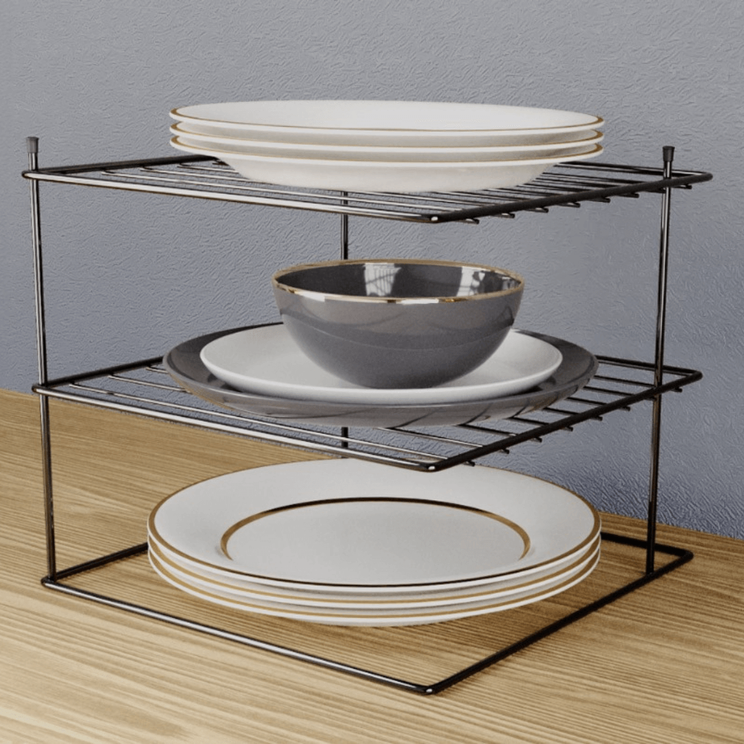 Suporte Organizador De Pratos Quadrado Preto - 26 cm