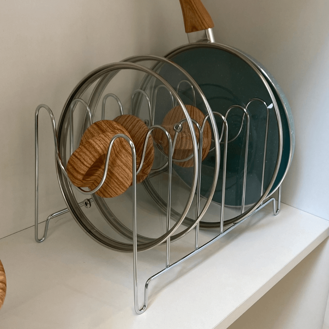 Suporte Organizador De Tampas De Apoiar Armário Cromado