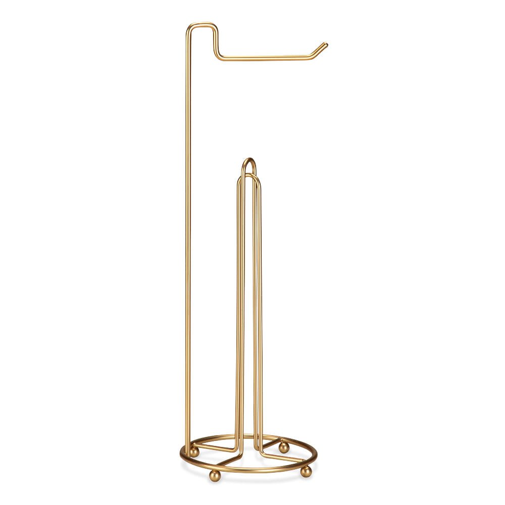 Suporte Porta Papel Higienico de Chão Triplo Dourado Fosco