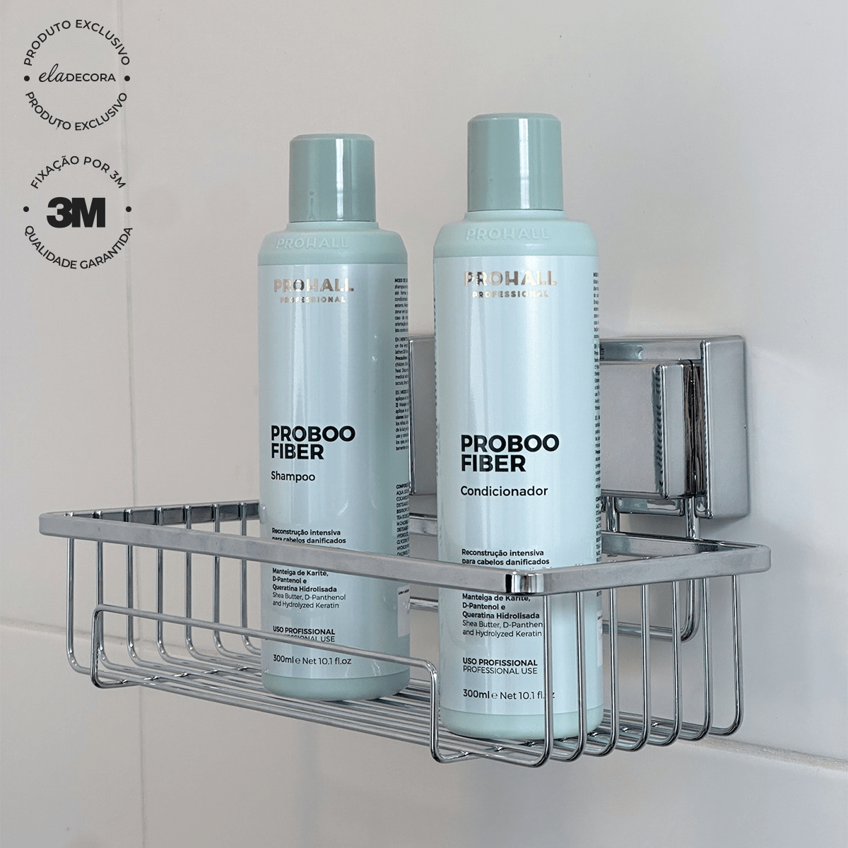 Suporte Porta Shampoo com Fixação 3M Cromado