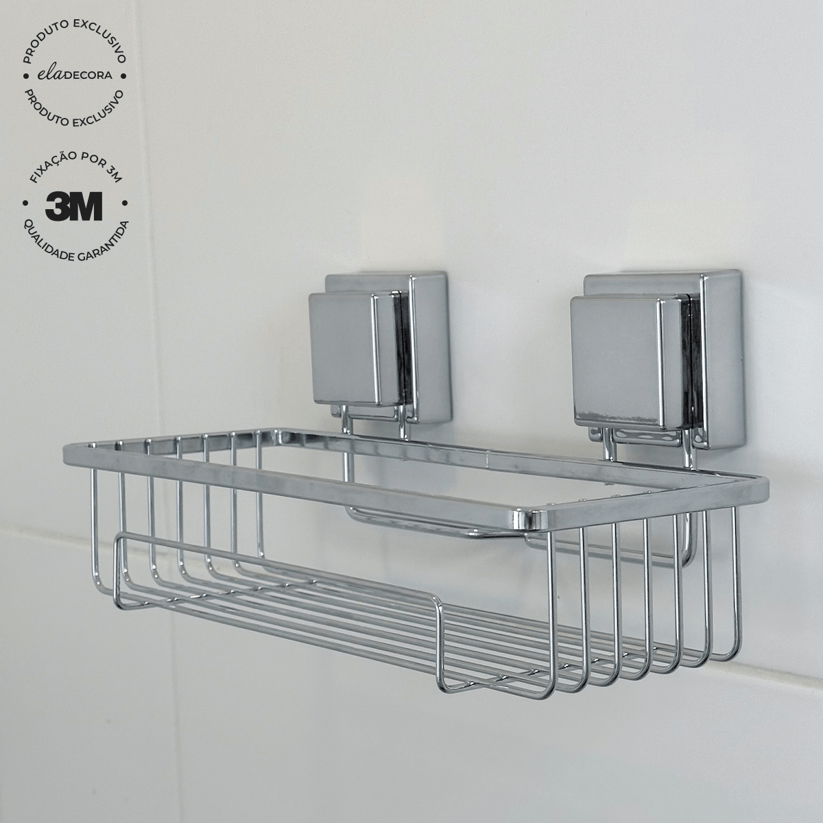 Suporte Porta Shampoo com Fixação 3M Cromado