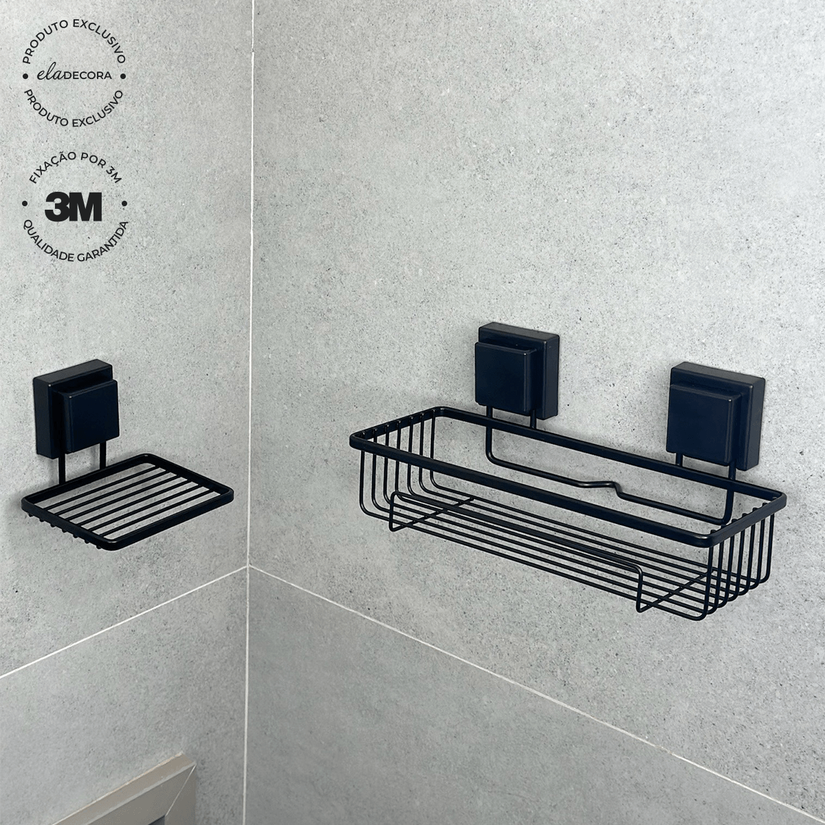 Suporte Porta Shampoo com Fixação 3M Preto Fosco