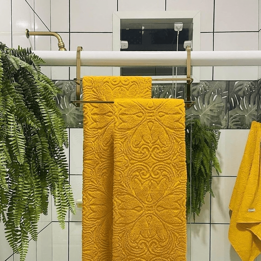 Toalheiro de Box Duplo Dourado Aço Carbono