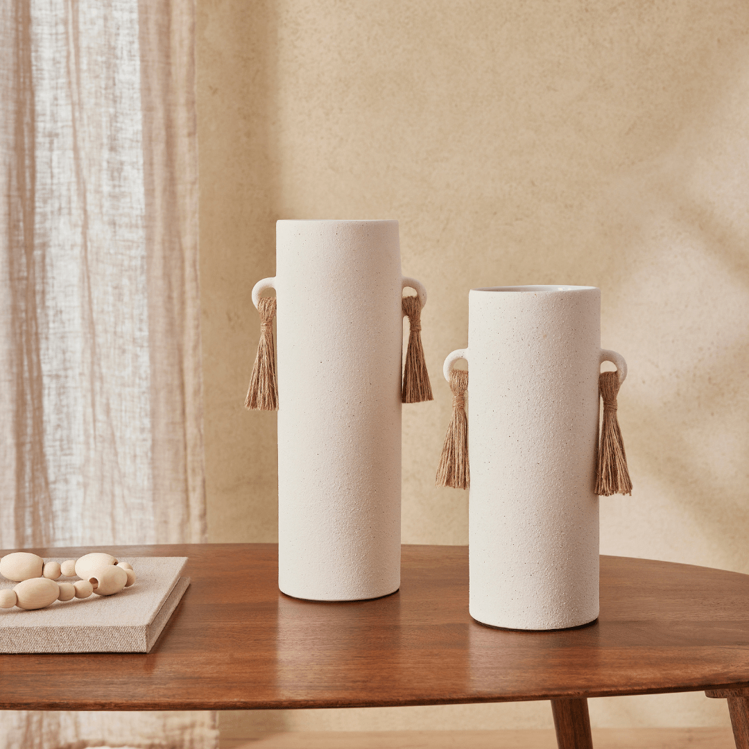 Vaso em Cerâmica com Corda Off White 26,5cm