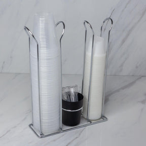 Organizador Copos Descartaveis 50/80ml, 200ml e Mexedor Preto e Cromado