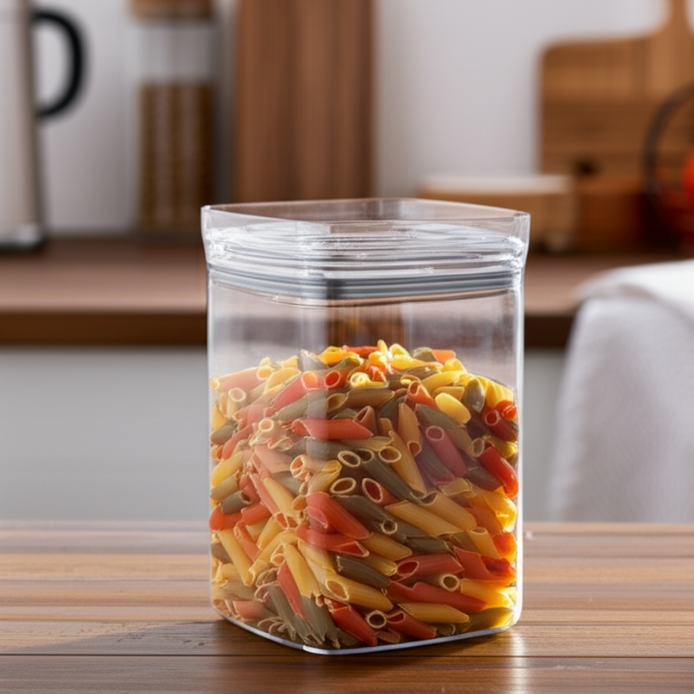 Pote Hermético Quadrado Com Tampa Transparente Vedação Tripla Pote G - 1,7 Litros