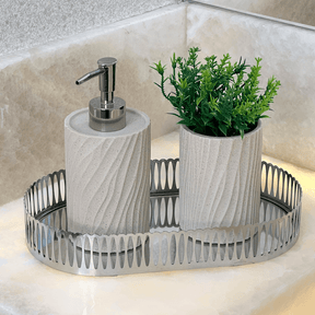 Bandeja Oval de Metal Espelhada Cromada 26cm