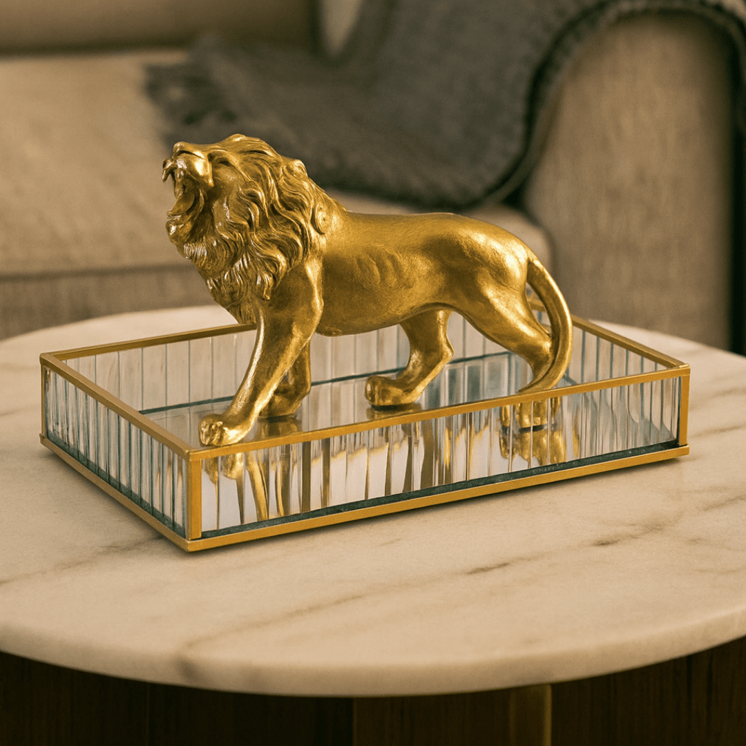 Bandeja de Metal Dourada com Espelho 30cm