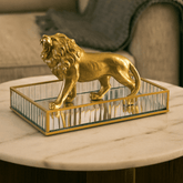 Bandeja de Metal Dourada com Espelho 30cm