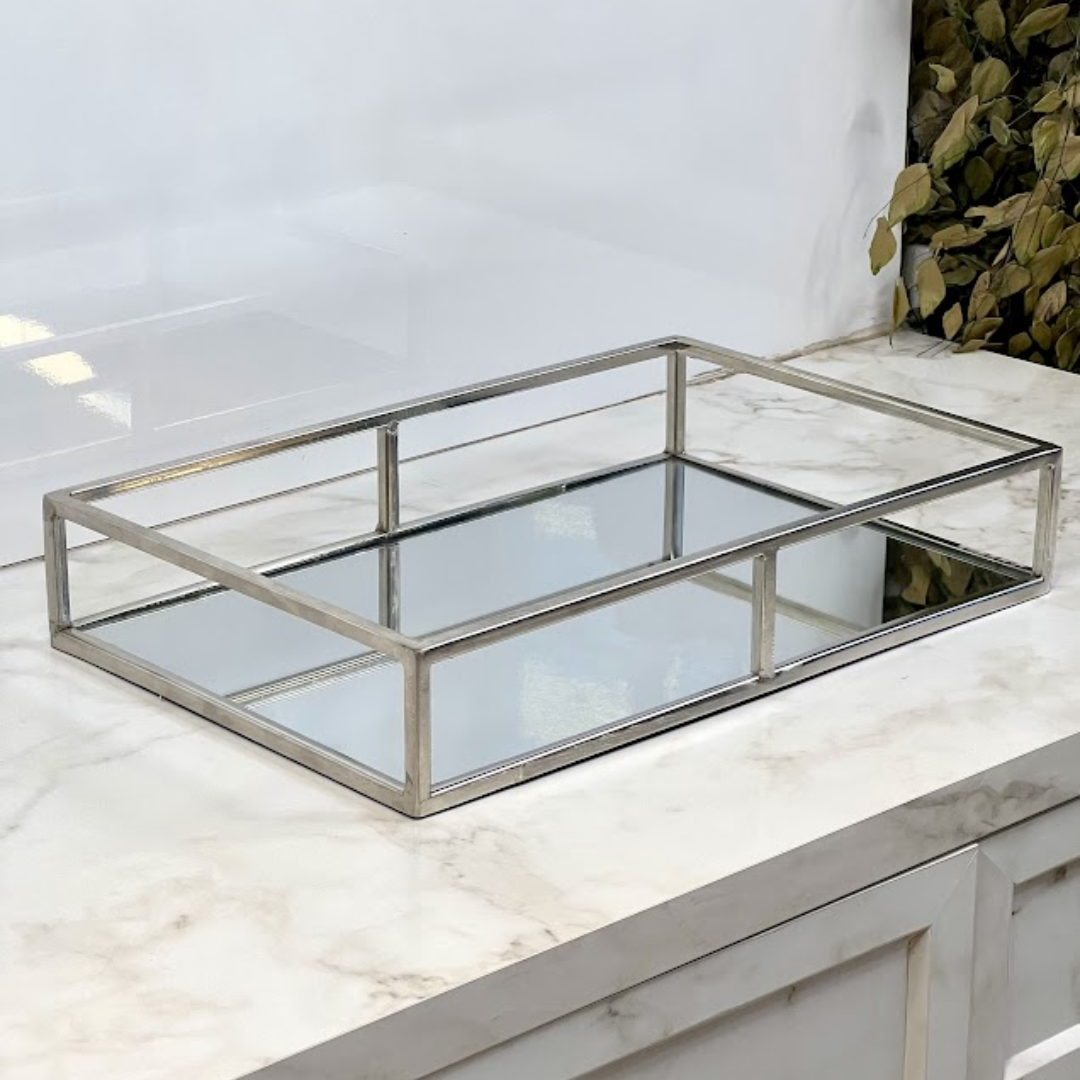 Bandeja de Metal com Espelho Cromado 40cm