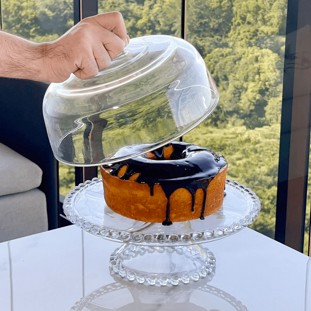 Prato para Bolo Boleira Cristal de Chumbo com Pé e Tampa Pearl 31cm