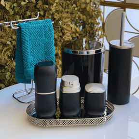 Porta Sabonete Líquido Álcool Gel e Dispenser Detergente Preto Com Cromado - 450ml