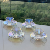 Jogo 4 Xicaras de Chá com 4 Pires Menfis Furta Cor e Dourado