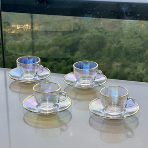 Jogo 4 Xicaras de Chá com 4 Pires Menfis Furta Cor e Dourado