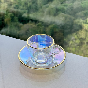 Jogo 4 Xicaras de Chá com 4 Pires Menfis Furta Cor e Dourado