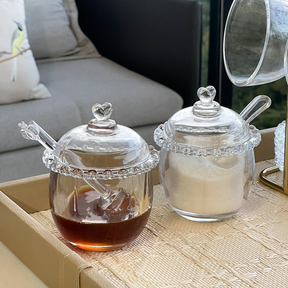 Açucareiro de Cristal Chumbo com Colher e Detalhes em Formato de Coração