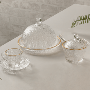 Açucareiro em Cristal de Chumbo Martelado com Colher com Borda Dourada Petra 10cm