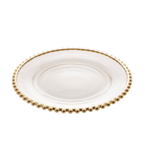 Prato Sobremesa Cristal com Borda Bolinha Dourada Pearl - 20 cm