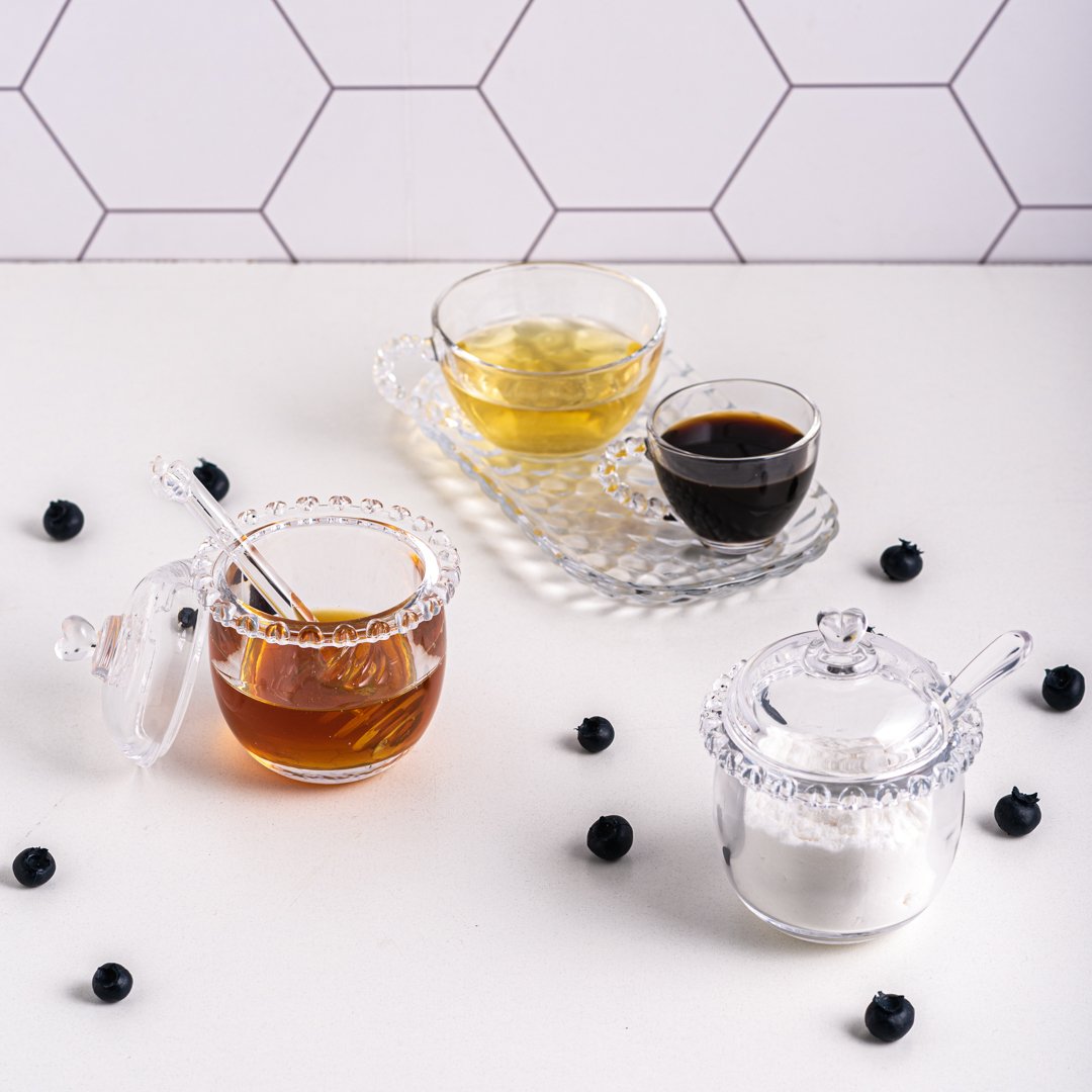 Açucareiro de Cristal Chumbo com Colher e Detalhes em Formato de Coração