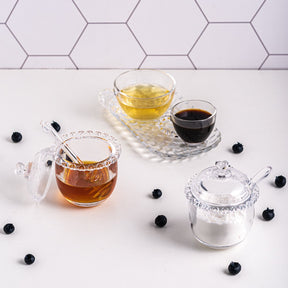 Açucareiro de Cristal Chumbo com Colher e Detalhes em Formato de Coração