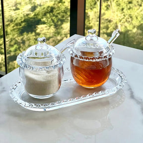 Açucareiro de Cristal Chumbo com Colher e Detalhes em Formato de Coração