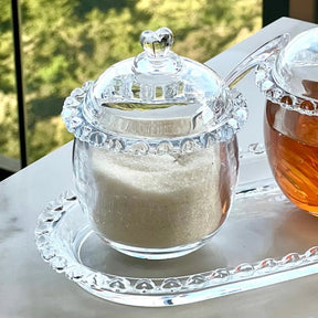 Açucareiro de Cristal Chumbo com Colher e Detalhes em Formato de Coração