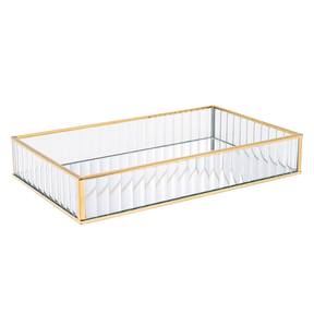 Bandeja de Metal Dourada com Espelho 30cm